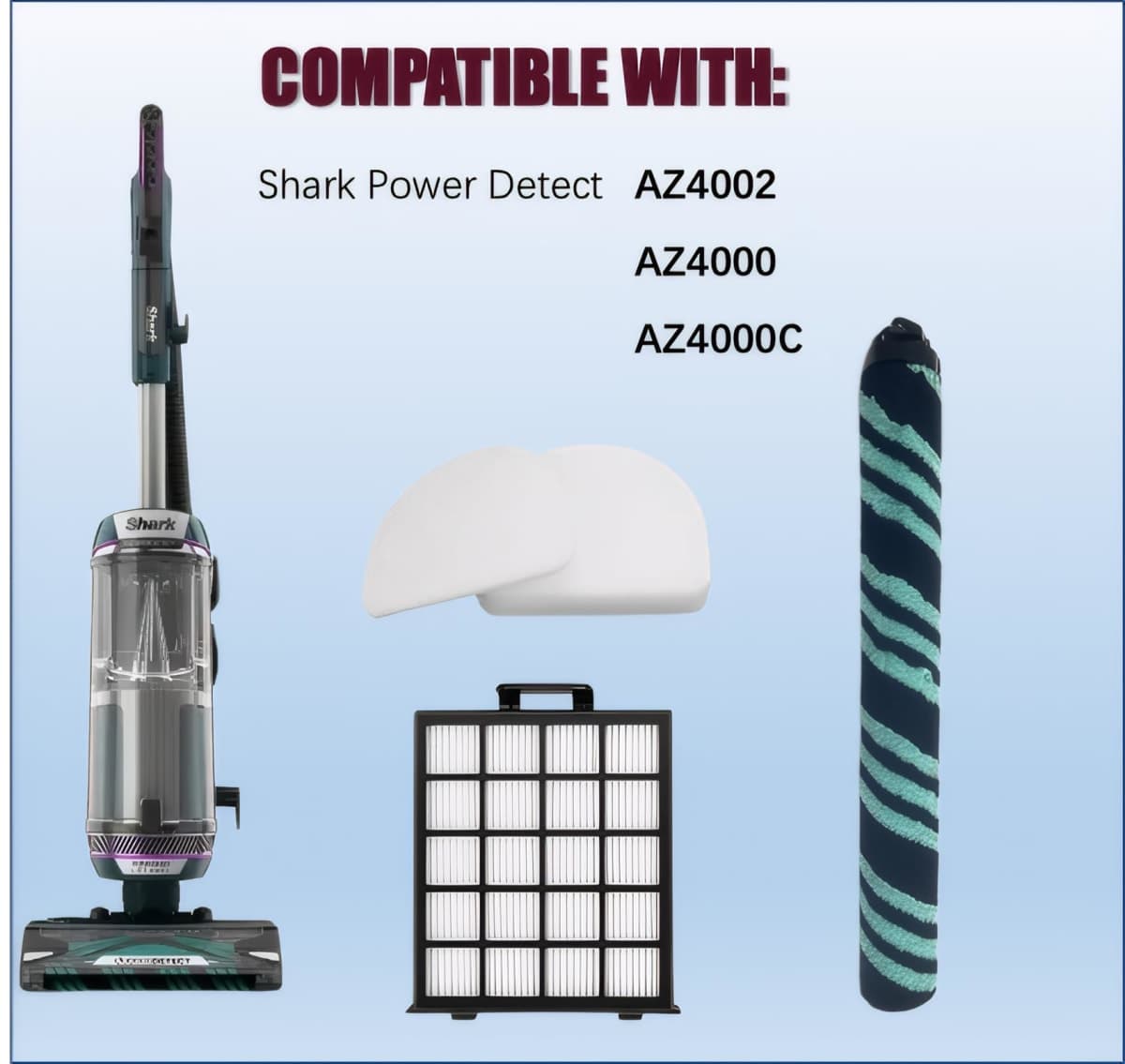 AZ4002 filter Compatible with shark detect pro/Shark Power Detect Upright Vacuum AZ4000 AZ4002 AZ4000C-2HEPA+4Foam&Felt Filters+1Cleaning Brush+4Odor Neutralizer Cartridge+1Main Brush (12pcs) (12 pcs) thumbnail 2