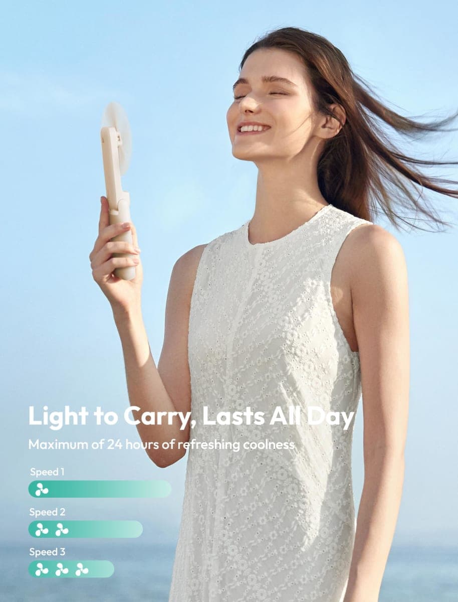 Aecooly Slim Handheld Fan, Thin Portable Fan, USB Rechargeable Mini Personal Fan [24H Max Cooling Time], Battery Powered Small Foldable Pocket Fan for Travel, Summer, Gifts for Women, Girls -Beige thumbnail 3