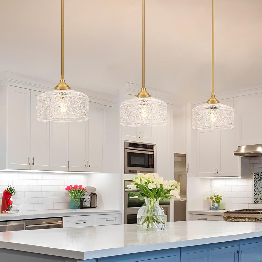 Gold Pendant Lights Kitchen Island, Vintage Bathroom Pendant Light With Clear Glass Shade, Adjustable Height Pendant Light - Dual Mount Ceiling & Hanging Fixtures With 90° Swivel For Home, E26 Bulb thumbnail 2