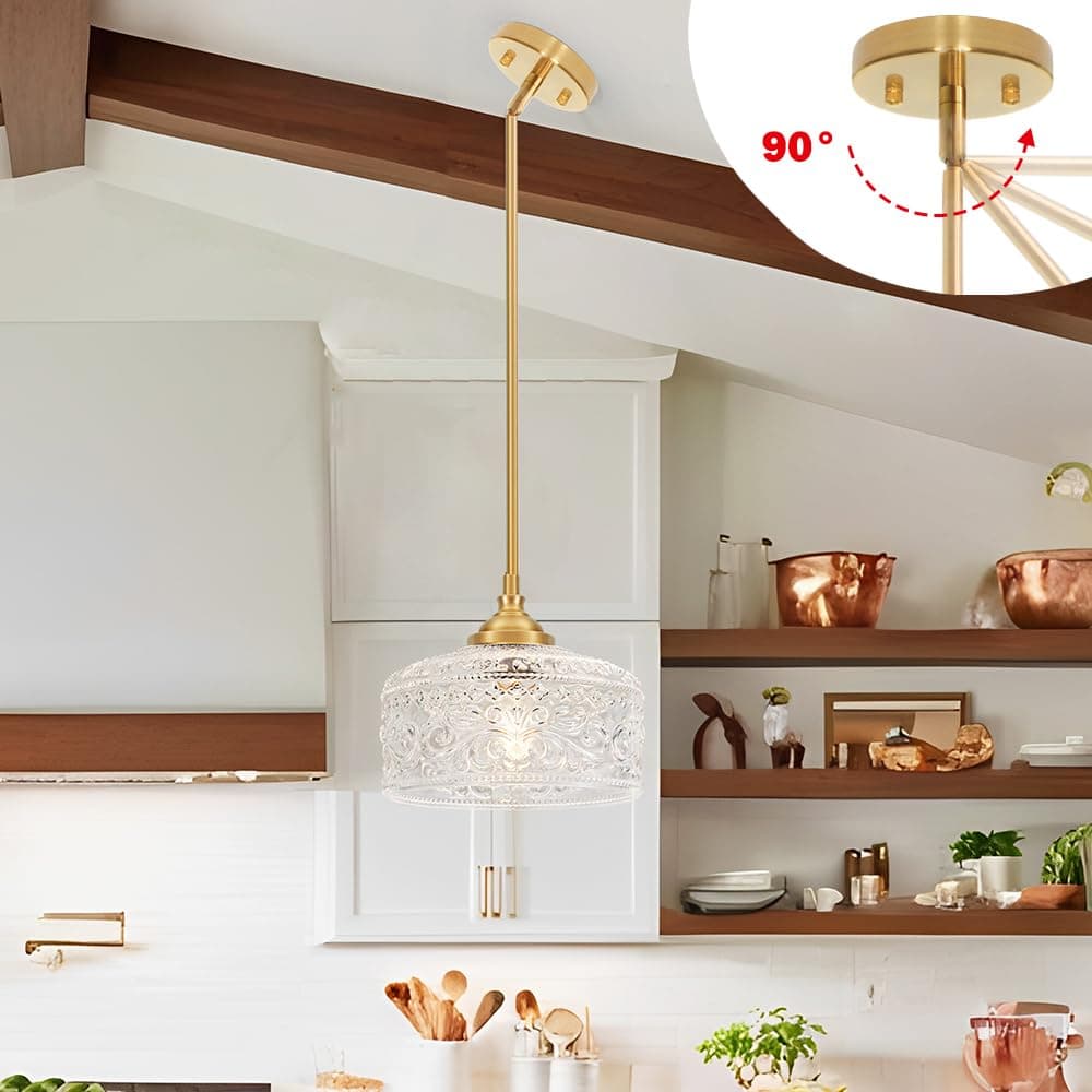 Gold Pendant Lights Kitchen Island, Vintage Bathroom Pendant Light With Clear Glass Shade, Adjustable Height Pendant Light - Dual Mount Ceiling & Hanging Fixtures With 90° Swivel For Home, E26 Bulb thumbnail 3