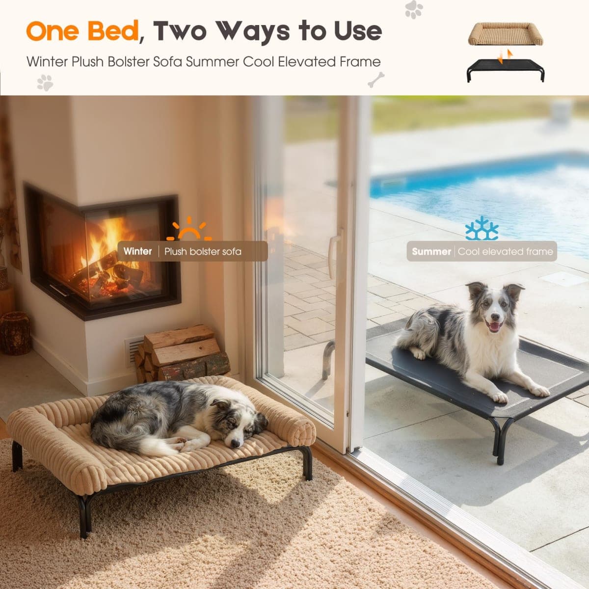 Elevated Dog Bed with Removable Fluffy Pillow Cushion, Raised Pet Cot Washable Bolster, Dog Couch Sofa, Anti Slip Feet, Breathable Mesh, Khaki, 36"×26" thumbnail 5