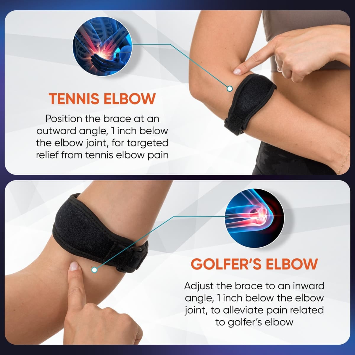 PhysFlex 2-Pack Elbow Brace for Men & Women, Adjustable Tennis & Golfer's Elbow Support Strap for Tendonitis Pain Relief - Compression Pad for Arm, Forearm, Tendon Pain Relief thumbnail 4