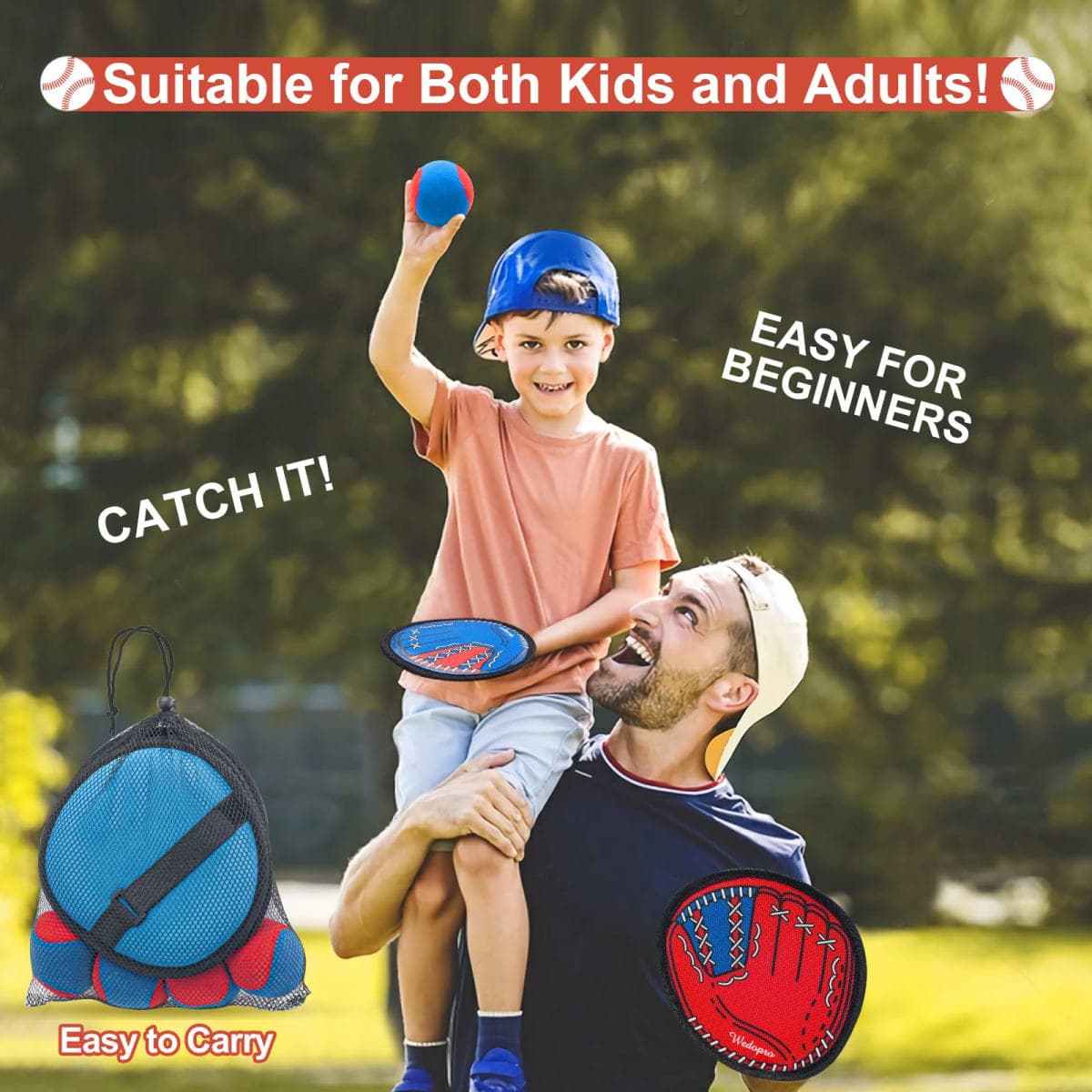 Toss and Catch Ball Game, Kids Toddler Baseball Glove & Catch Ball Toys, Outdoor Games for Family, Toys for Beach Yard Pool Outside, Birthday Easter Gift for Ages 3 4 5 6 7 8-12 Year Old Boys Girls thumbnail 2