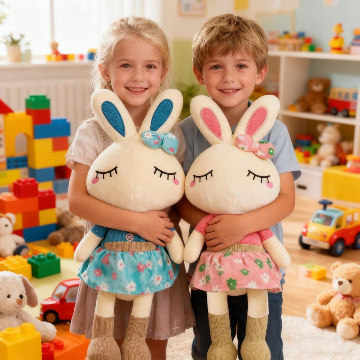 Set of 2 Easter Bunny Plush for Kids, 18.3" Easter Stuffed Animal, Big Rabbit Toys Cute Birthday Gifts for Boy Girl, Pink & Blue thumbnail 4