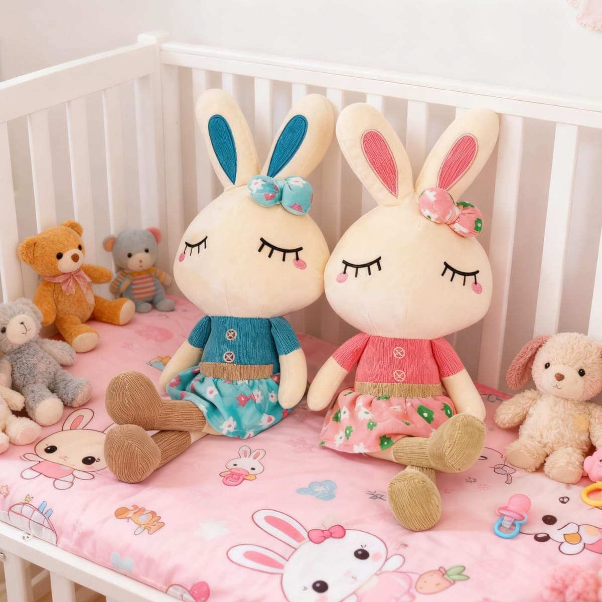 Set of 2 Easter Bunny Plush for Kids, 18.3" Easter Stuffed Animal, Big Rabbit Toys Cute Birthday Gifts for Boy Girl, Pink & Blue thumbnail 5