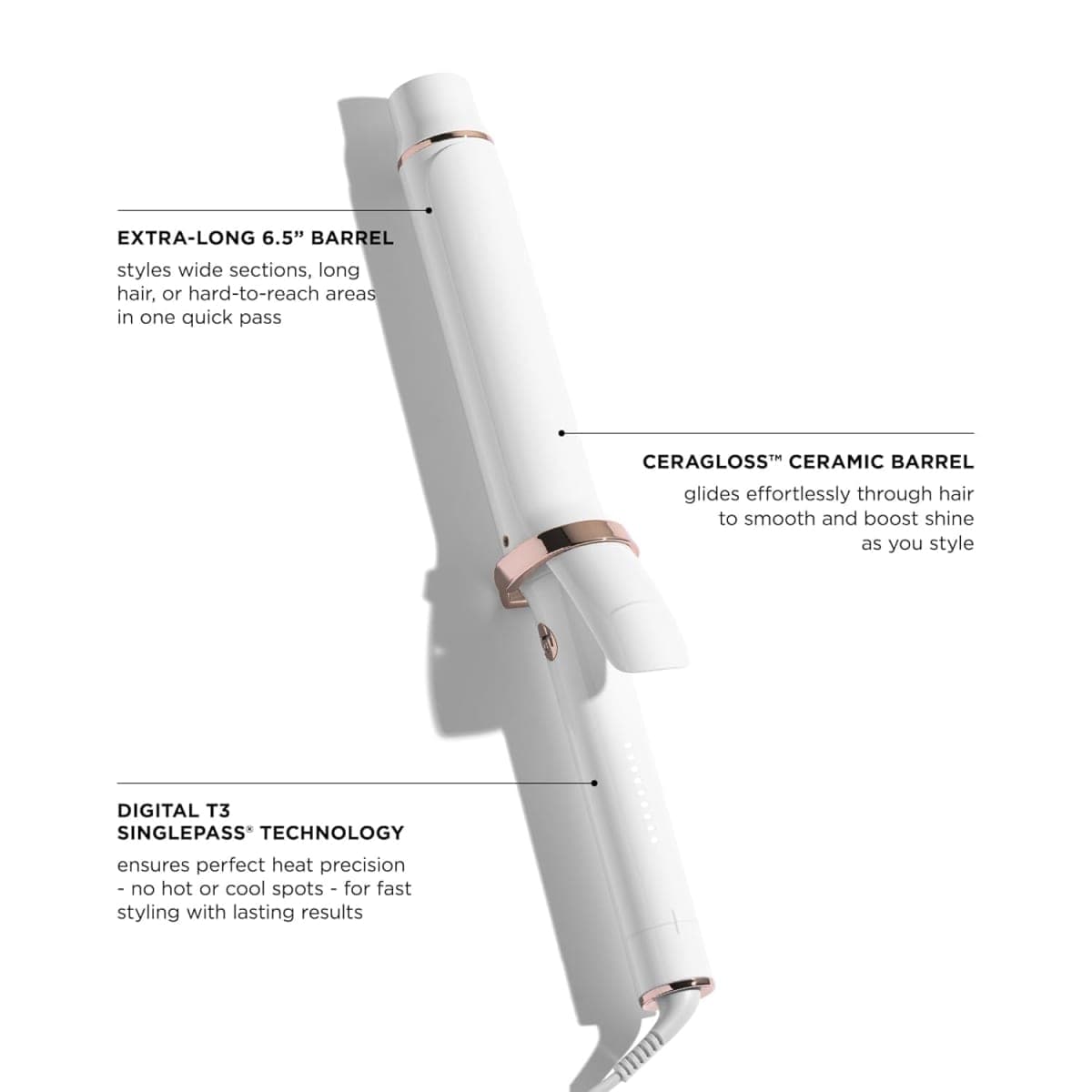 T3 SinglePass Curl X Extra-Long Barrel Curling Iron with 9 Heat Settings and Ceramic Barrel for Fast Styling and Lasting Curl Results on All Hair Types thumbnail 3