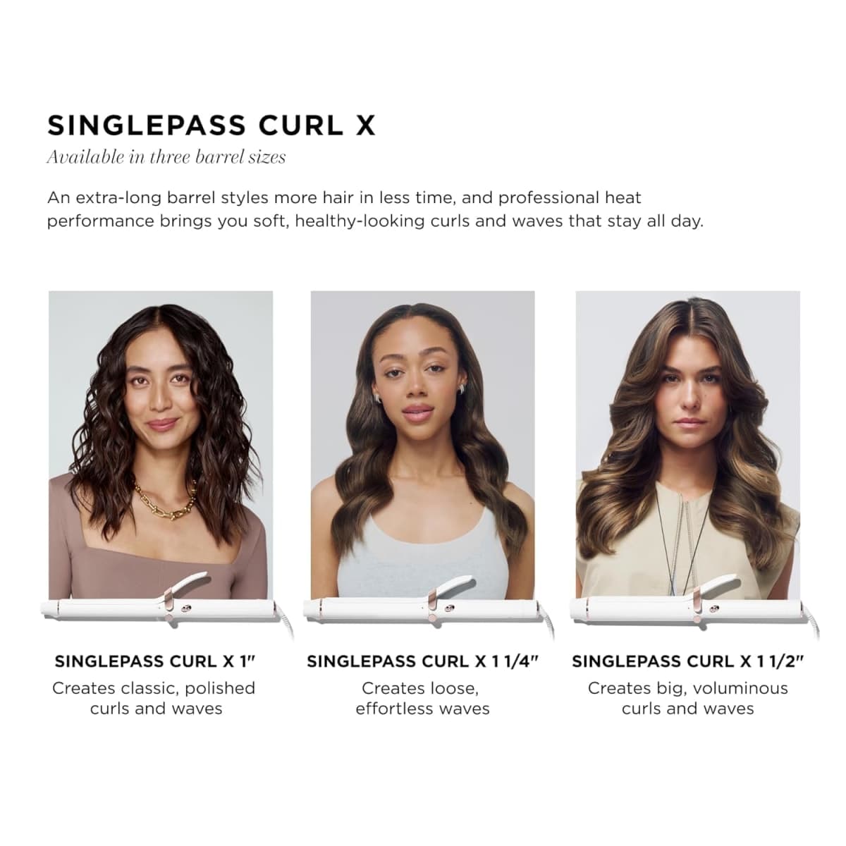 T3 SinglePass Curl X Extra-Long Barrel Curling Iron with 9 Heat Settings and Ceramic Barrel for Fast Styling and Lasting Curl Results on All Hair Types thumbnail 4