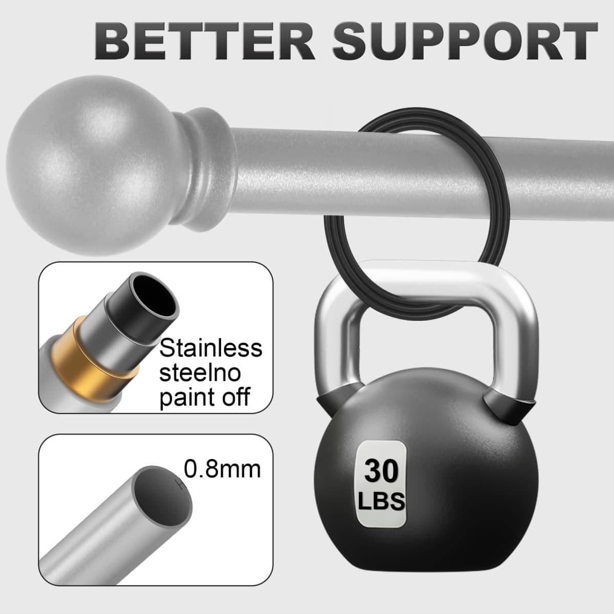 Authandis Silver Curtain Rods for Windows with Brackets,5/8 Inch Diameter Small Window Curtain Rod Adjustable 32 to 48 Inches,Easy Install Drapery Rods,Gray thumbnail 2