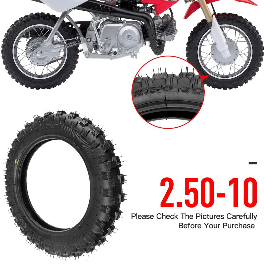 HIAORS 2.50x10" Tyre 2.5-10 Tire and Inner Tube with Bent Valve Stem for XR50 CRF50 PW50 SDG107 Razor SX500 Off Road Motorcycle Coolster SSR 50cc 70cc 90cc 110cc Mini Dirt Pit Bike thumbnail 2