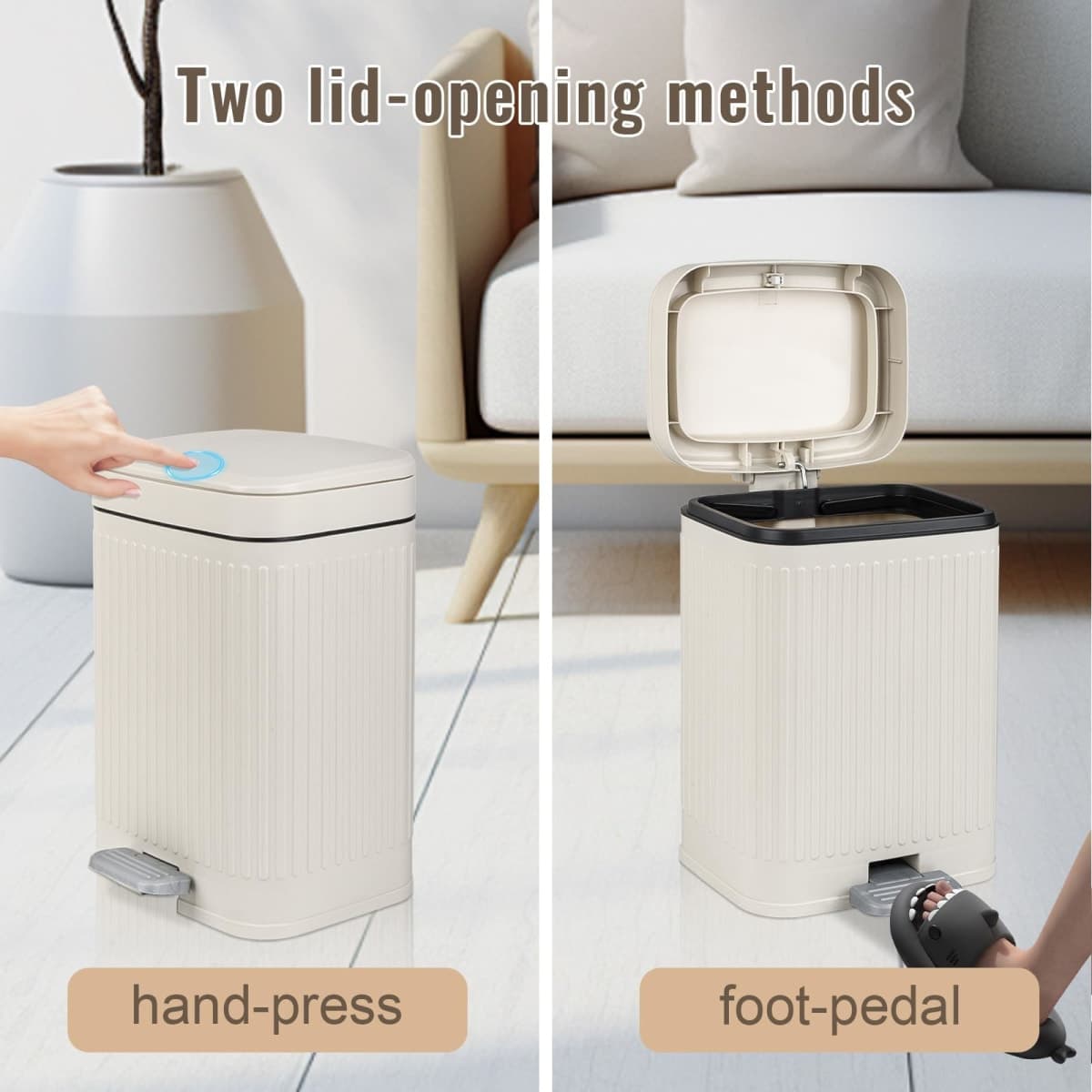 rejomiik Small Bathroom Trash Can with Lid 2.1 Gallon Soft Close Step Slim Garbage Can Waste Bin for Office, Bedroom, Kitchen, Cream thumbnail 3