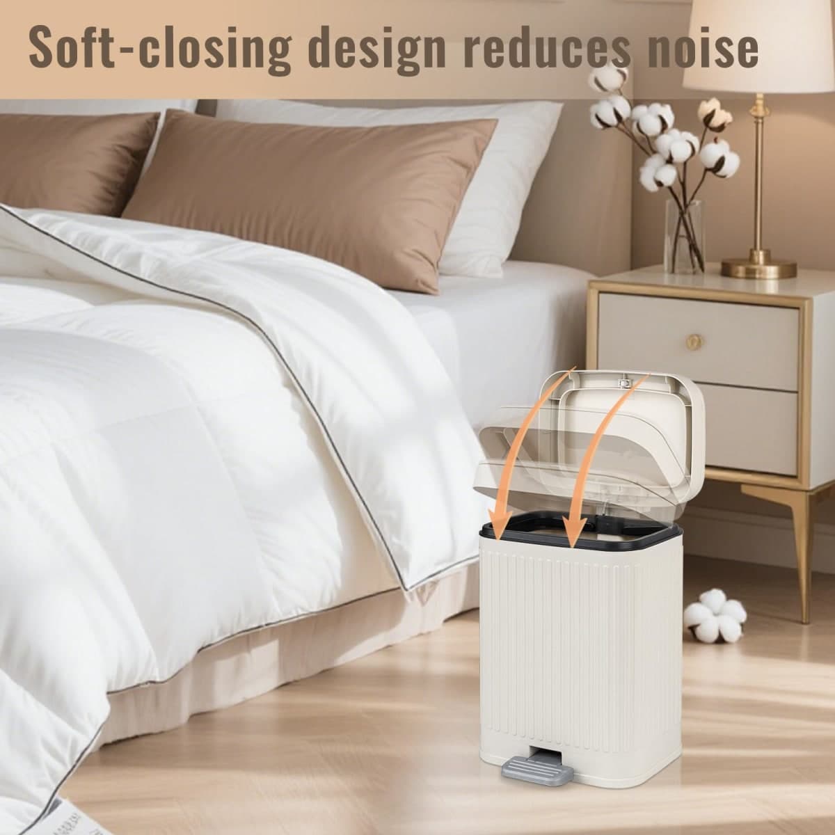 rejomiik Small Bathroom Trash Can with Lid 2.1 Gallon Soft Close Step Slim Garbage Can Waste Bin for Office, Bedroom, Kitchen, Cream thumbnail 4