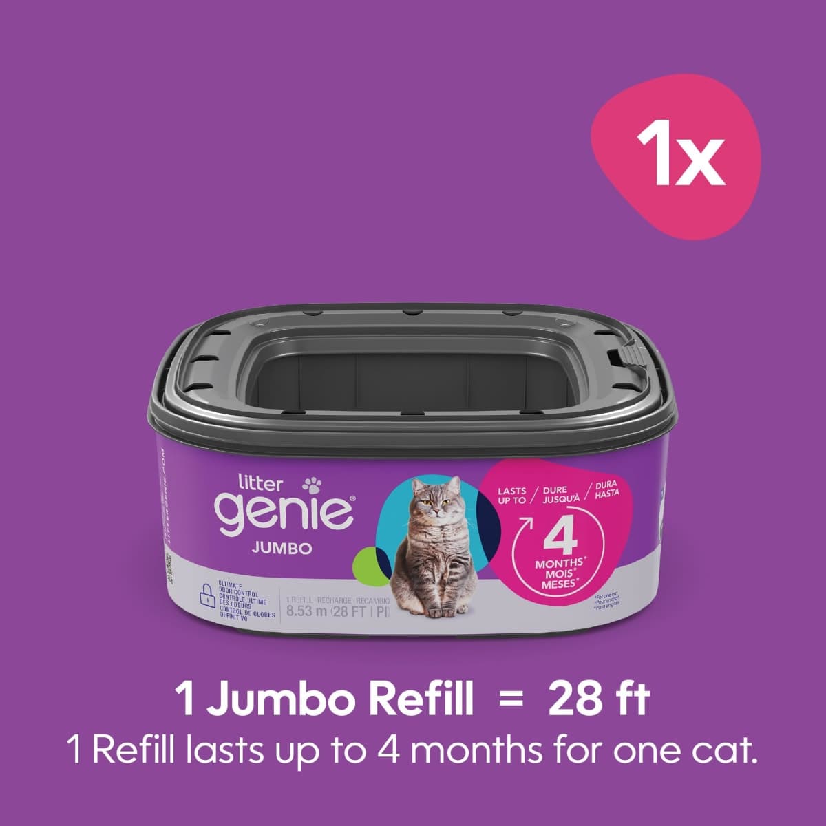 Litter Genie Jumbo Refill Bag - Multi-Layer Refill Bags w/Up to 4 Months of Supply - Compatible w/Standard, Plus, Style, & XL+ Litter Genie Pails thumbnail 2