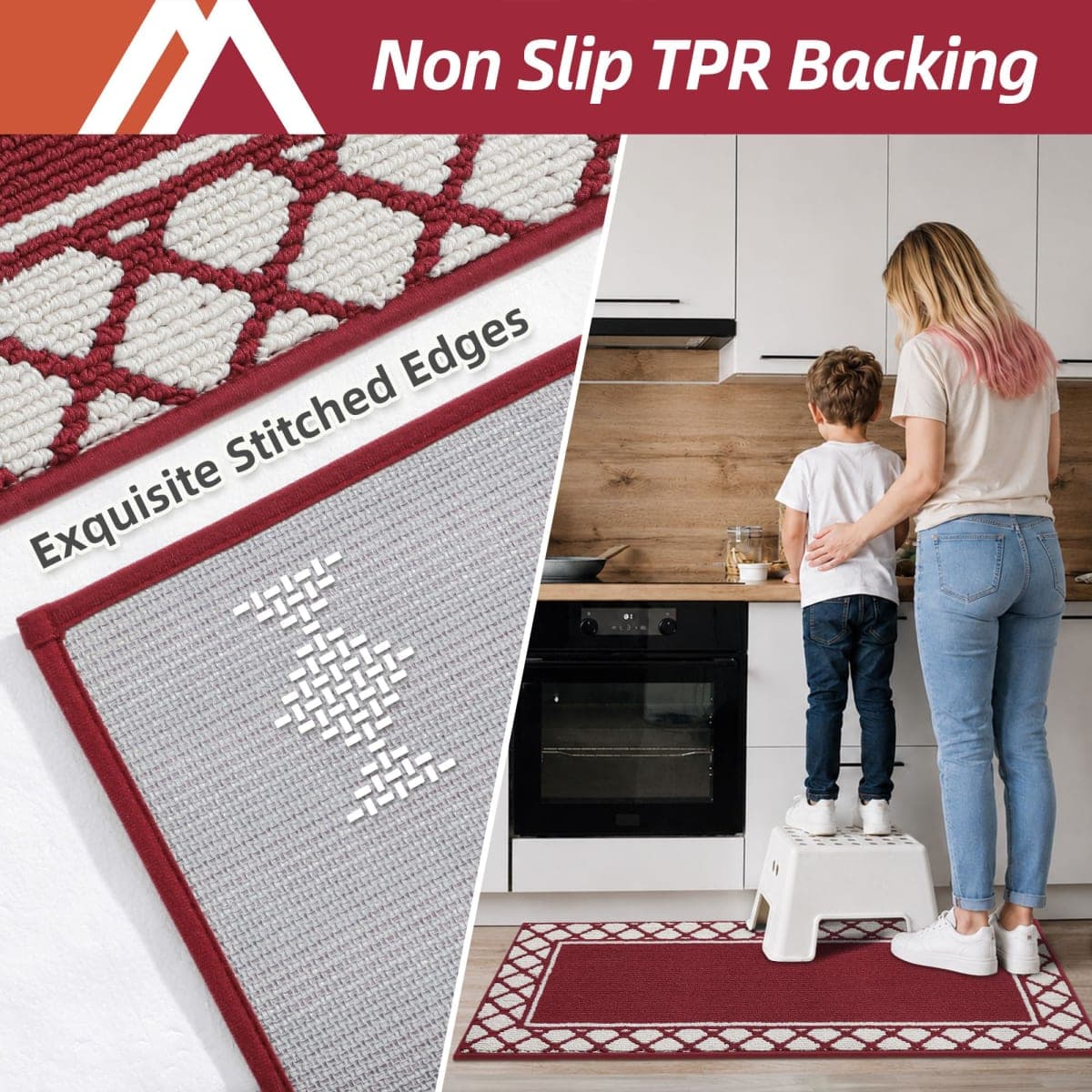 COSY HOMEER Kitchen Rugs Non Slip Washable Kitchen Mats for Floor Absorbent Kitchen Rugs Sets of 2 Kitchen Runner Rugs for Kitchen Carpet Sink Laundry Area Rugs,Black,24" x 35"+24" x 60" thumbnail 2