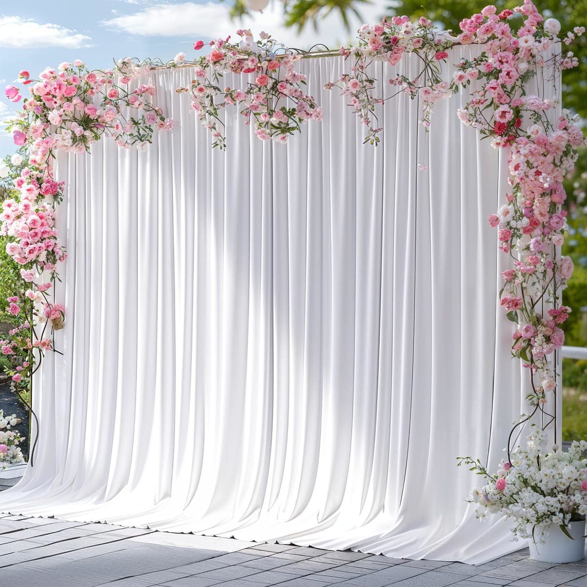 10x10ft White Backdrop Curtain Panels for Parties - Wrinkle Free Polyester Photo Curtain Backdrop Wedding Back Drop Fabric Drapes for Party Decorations Background for Photography thumbnail 4