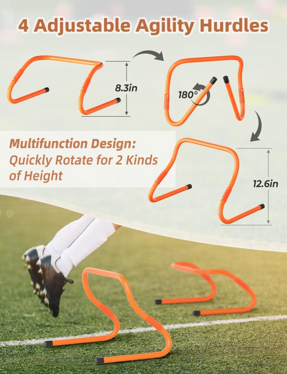 GHB Agility Ladder, Soccer Training Equipment Set, 4 Agility Hurdles, 20 feet 12 Rungs Speed Ladder, 12 Disc Cones, Resistance Parachute, Jump Rope, 5 Resistance Bands for Workout thumbnail 2