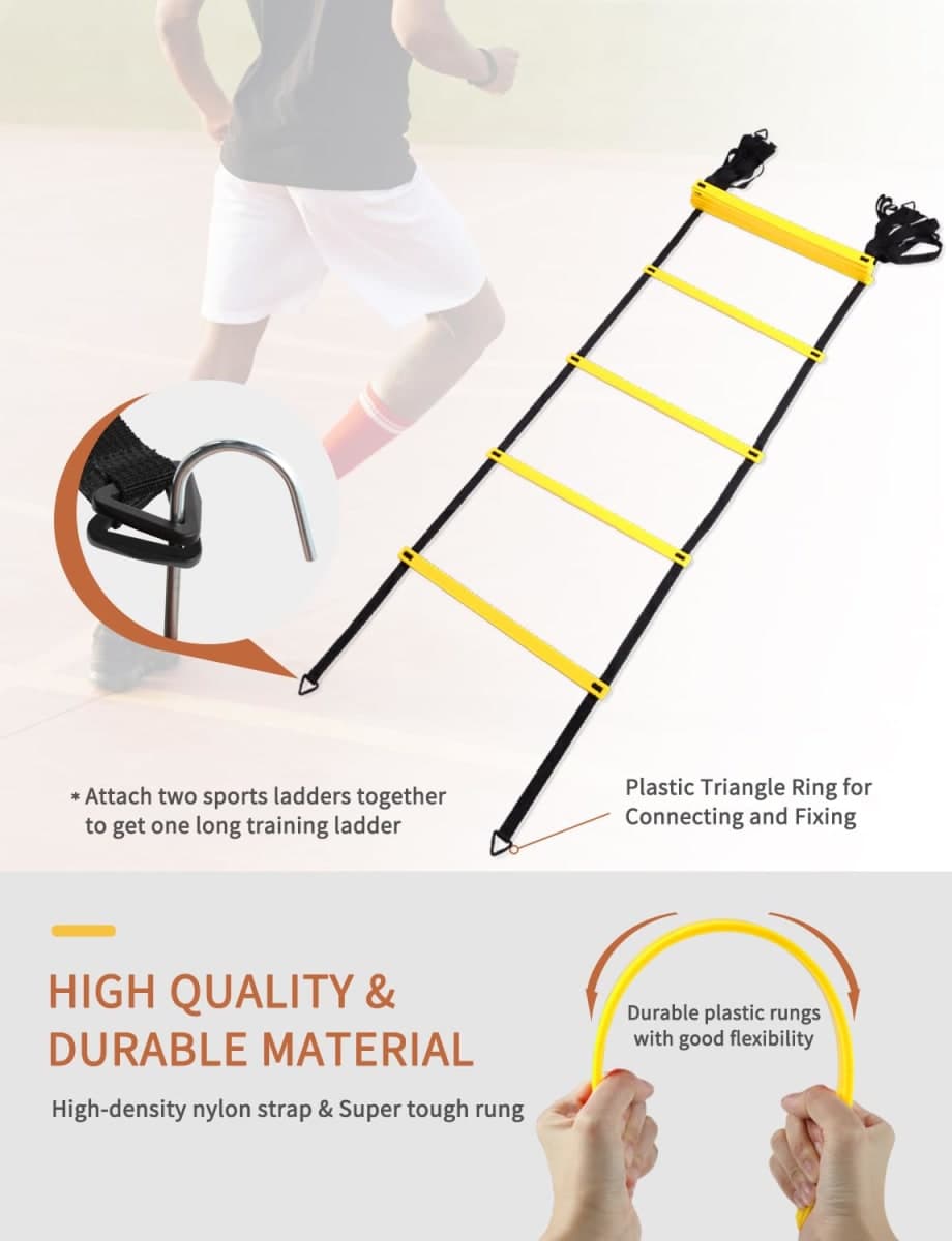 GHB Agility Ladder, Soccer Training Equipment Set, 4 Agility Hurdles, 20 feet 12 Rungs Speed Ladder, 12 Disc Cones, Resistance Parachute, Jump Rope, 5 Resistance Bands for Workout thumbnail 5