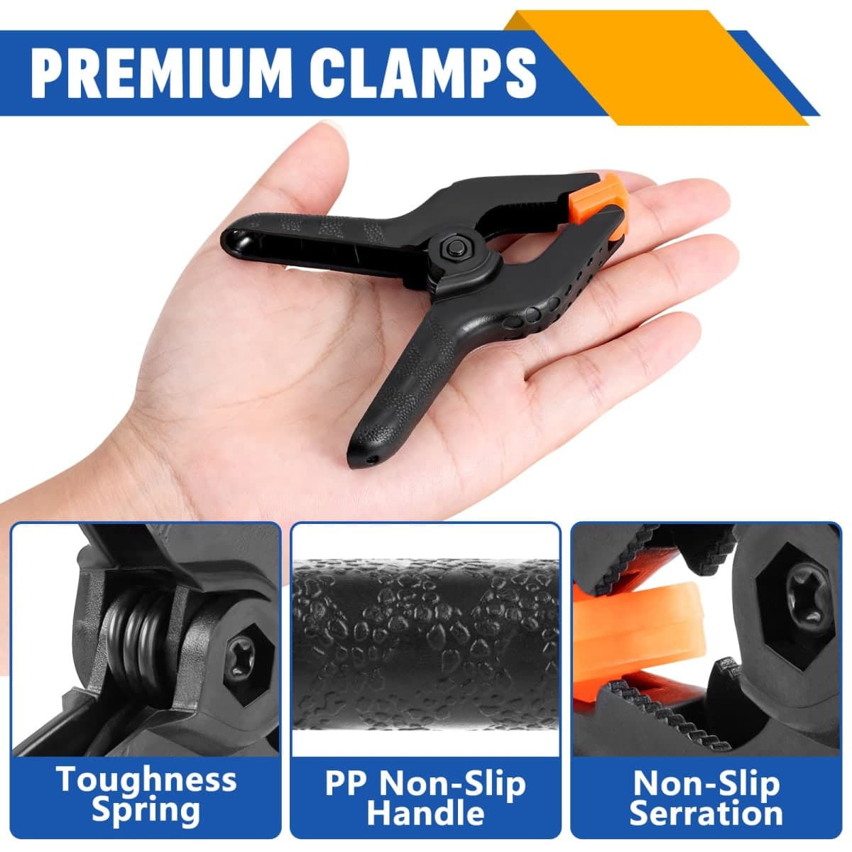 24 Pack 3.5 inch Plastic Spring Clamps, Black Heavy Duty Clips, Backdrop Clips, Plastic Clamps for Crafts, Backdrop Stand, Woodworking, Photography thumbnail 3