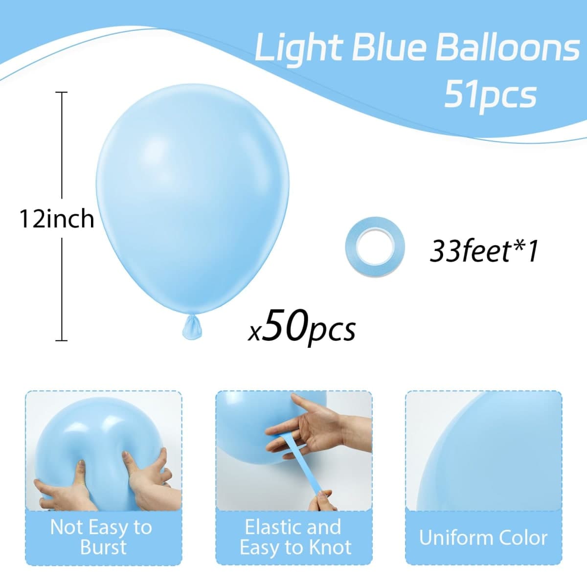 Awenztech Light Blue Balloons 12 inch, Pastel Blue Latex Balloon 50pcs Party Balloons for Graduation Baby Shower Gender Reveal Wedding Birthday Party Decorations thumbnail 2
