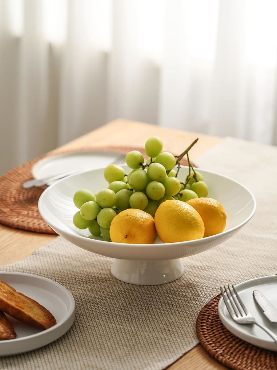 Kanwone Large Fruit Bowl for Kitchen Counter - Decorative Bowls for Home Décor - Ceramic Fruit Bowl, Pedestal Bowl - Modern Key Bowl for Entryway Table - 11.5 Inches, White thumbnail 3