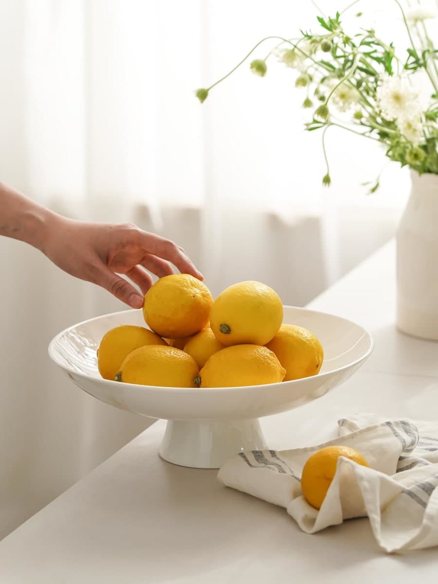Kanwone Large Fruit Bowl for Kitchen Counter - Decorative Bowls for Home Décor - Ceramic Fruit Bowl, Pedestal Bowl - Modern Key Bowl for Entryway Table - 11.5 Inches, White thumbnail 4