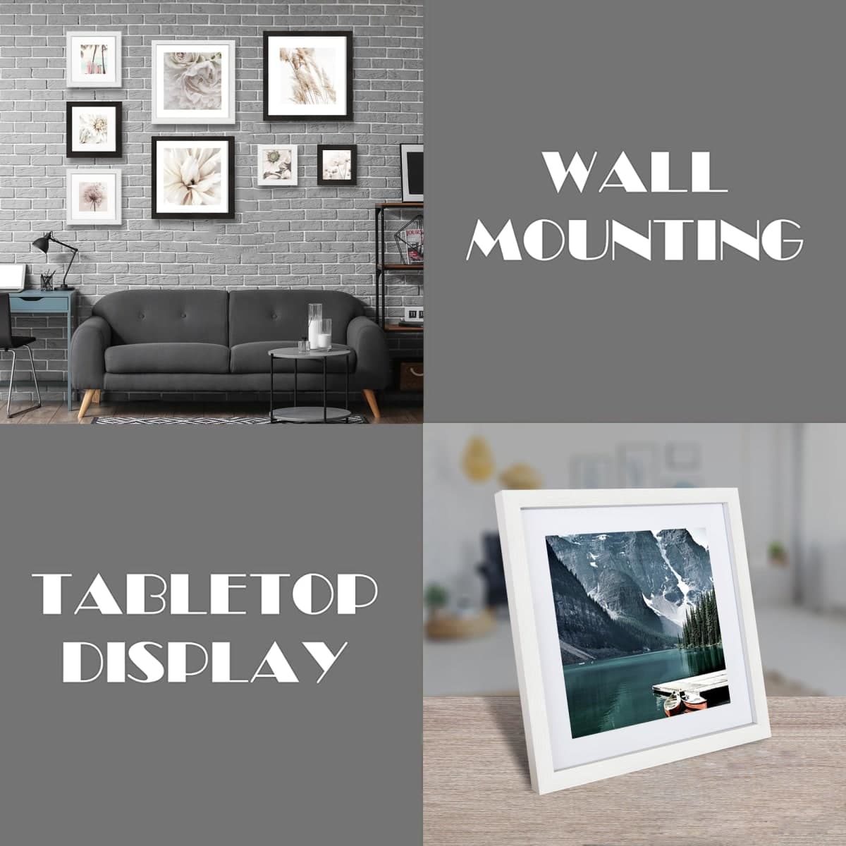 Hongkee 8x8 Picture Frames with Real Glass, White Wooden Square Photo frame Set of 3, Displays 4x4 Picture With Mat or 8x8 Without Mat, Desktop & Wall Collage Frame set thumbnail 3