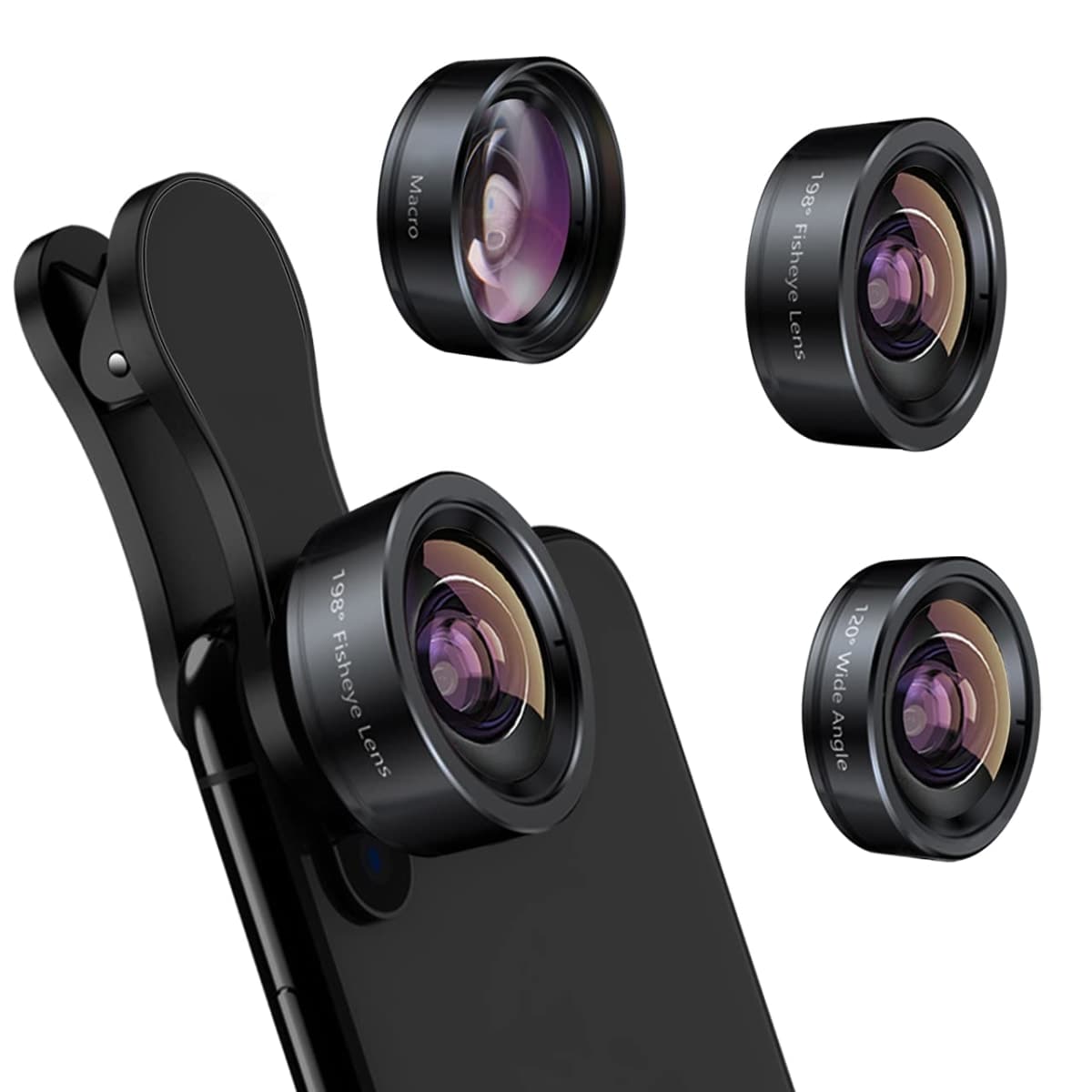 KEYWING Phone Camera Lens 3 in 1 Phone Lens Kit, 198 Fisheye Lens + 120 Super Wide-Angle Lens + 20x Macro Lens for iPhone Samsung Android Smartphone — image 1