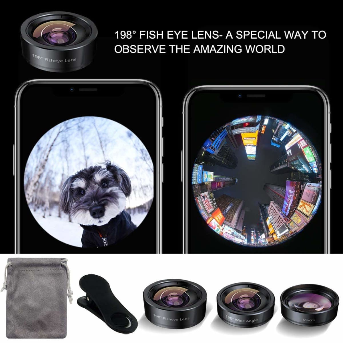 KEYWING Phone Camera Lens 3 in 1 Phone Lens Kit, 198 Fisheye Lens + 120 Super Wide-Angle Lens + 20x Macro Lens for iPhone Samsung Android Smartphone thumbnail 5