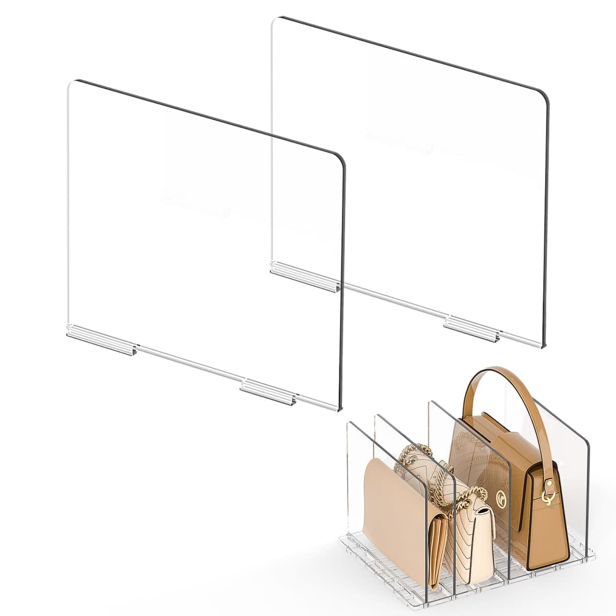 SortNStore Bag Purse Organizer Accessories: 2-Dividers- Plastic Clutch Dividers for Closet Organizers and Storage - Keep Carteras & Pocketbook Upright — image 1