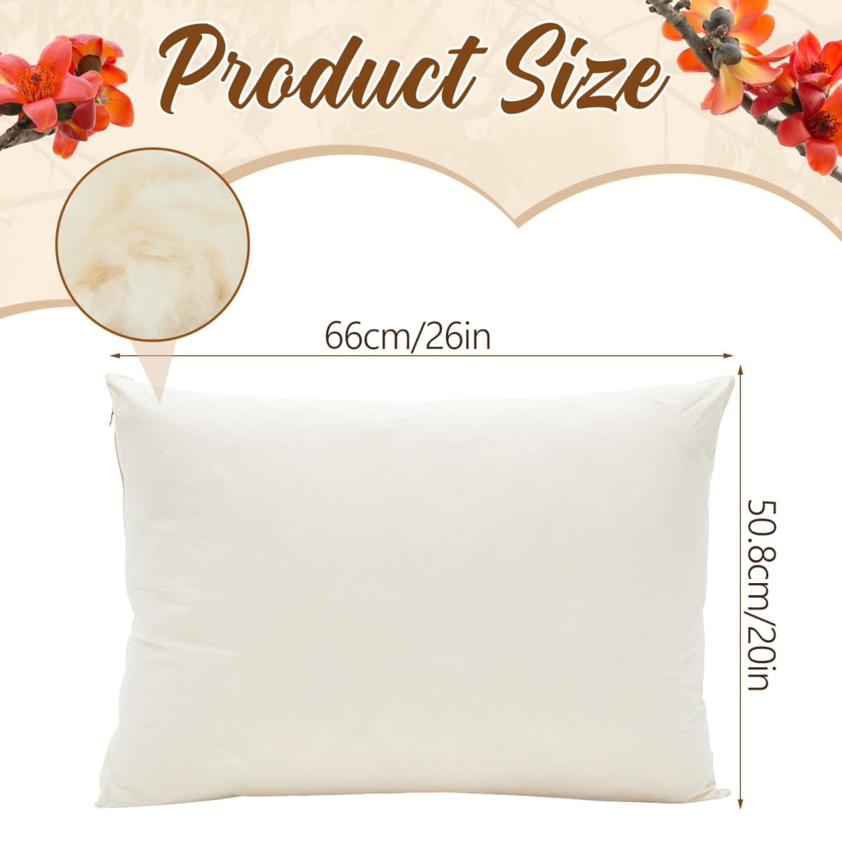 Leinuosen Organic Kapok Pillow 26" x 20" Natural Kapok Fiber Filled Sleeping Pillows with Breathable Cotton Shell, Adjustable Height Soft and Supportive for Comfort Sleeping thumbnail 2