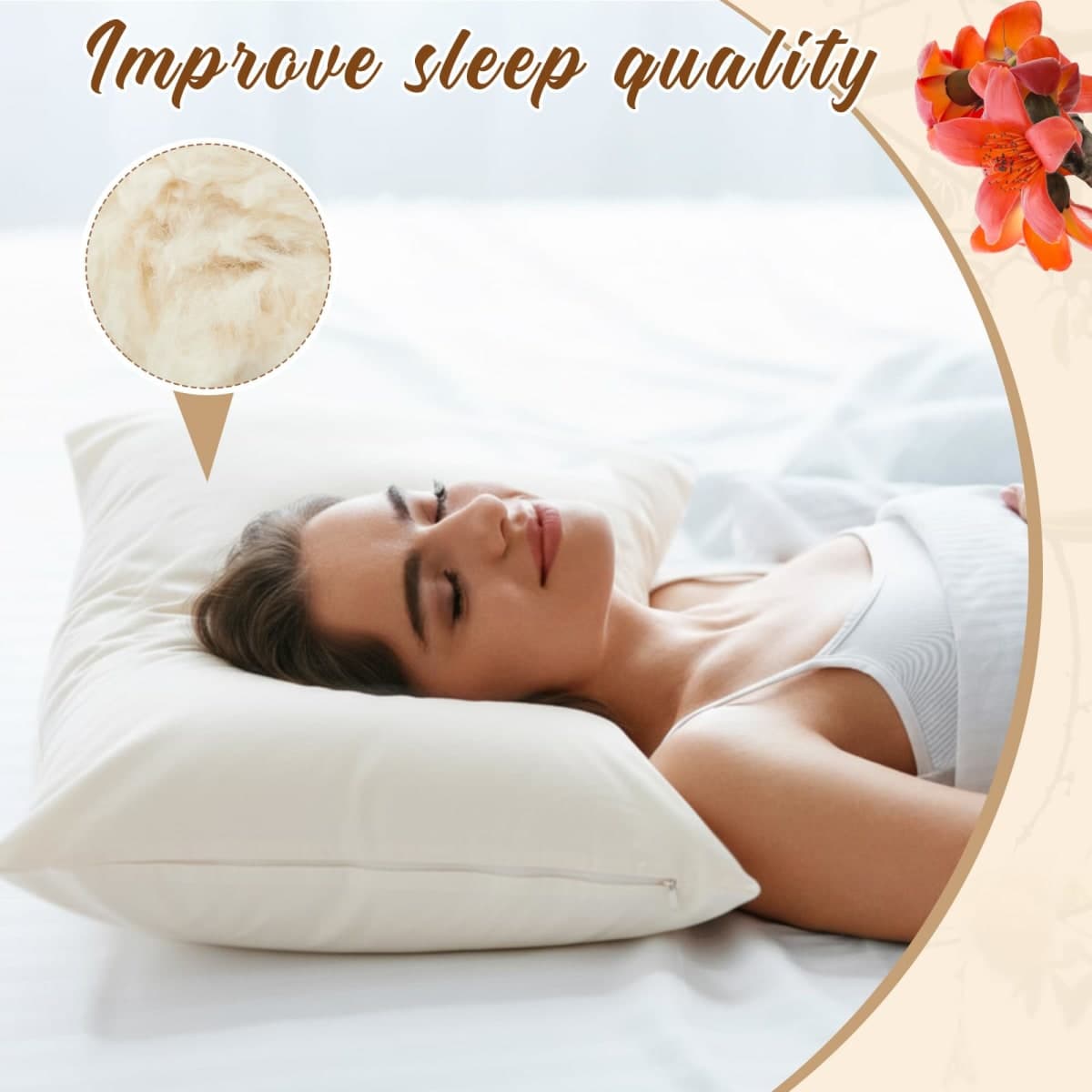 Leinuosen Organic Kapok Pillow 26" x 20" Natural Kapok Fiber Filled Sleeping Pillows with Breathable Cotton Shell, Adjustable Height Soft and Supportive for Comfort Sleeping thumbnail 4