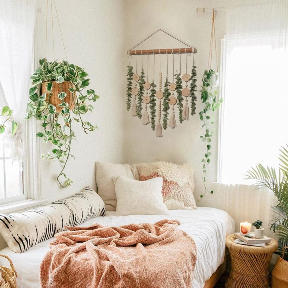 Bathroom Decor Artificial Eucalyptus Hanging Wall Decor Fake Eucalyptus Greenery Leaves Stems Wall Hanging Plants on 16.5 inch Wooden Stick Boho Rustic Farmhouse Decor for Bedroom Kitchen Dining Room thumbnail 3