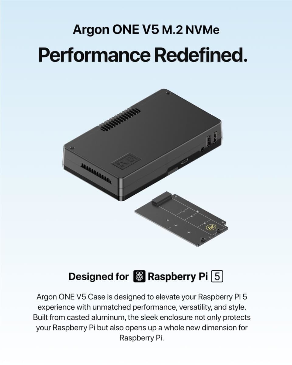 Argon ONE V5 Dual M.2 NVMe Case for Raspberry Pi 5 - Dual HDMI, DAC, Cooling thumbnail 2