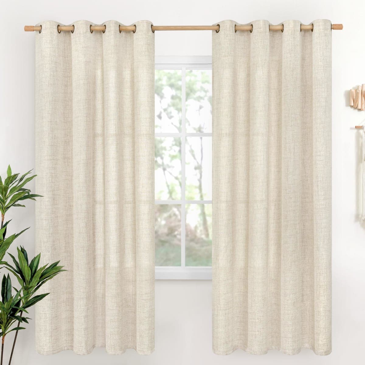 YoungsTex Linen Curtains 72 Inches Long for Living Room 2 Panels, Boho Semi Sheer Drapes with Bronze Grommet Light Filtering Rustic Window Treatments for Bedroom Dining Room, 52 x 72 Inch, 2 Panels — image 1