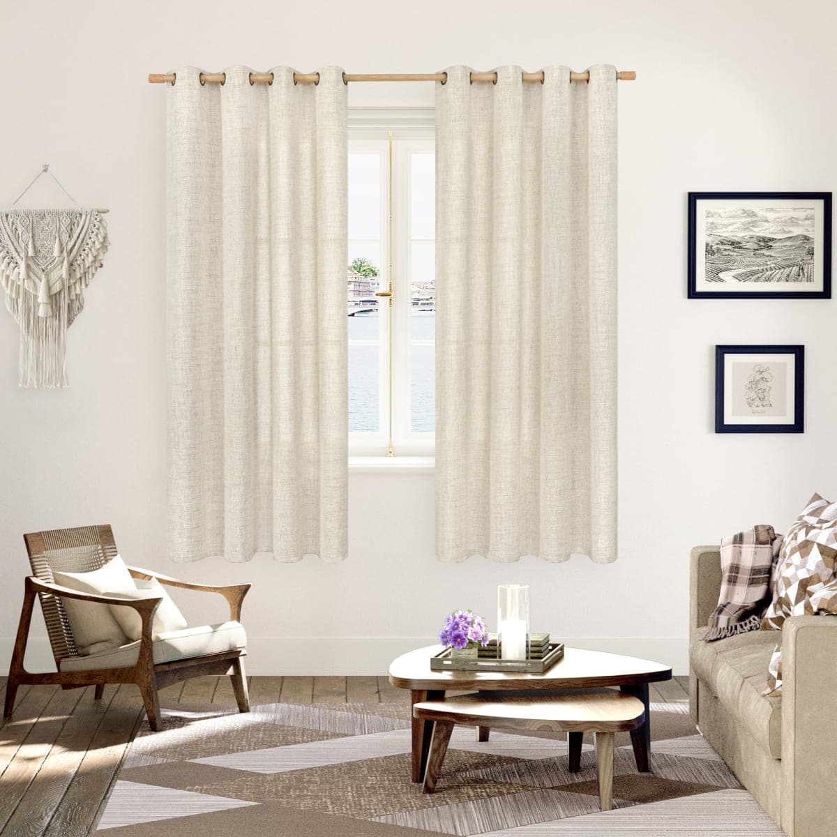 YoungsTex Linen Curtains 72 Inches Long for Living Room 2 Panels, Boho Semi Sheer Drapes with Bronze Grommet Light Filtering Rustic Window Treatments for Bedroom Dining Room, 52 x 72 Inch, 2 Panels thumbnail 2