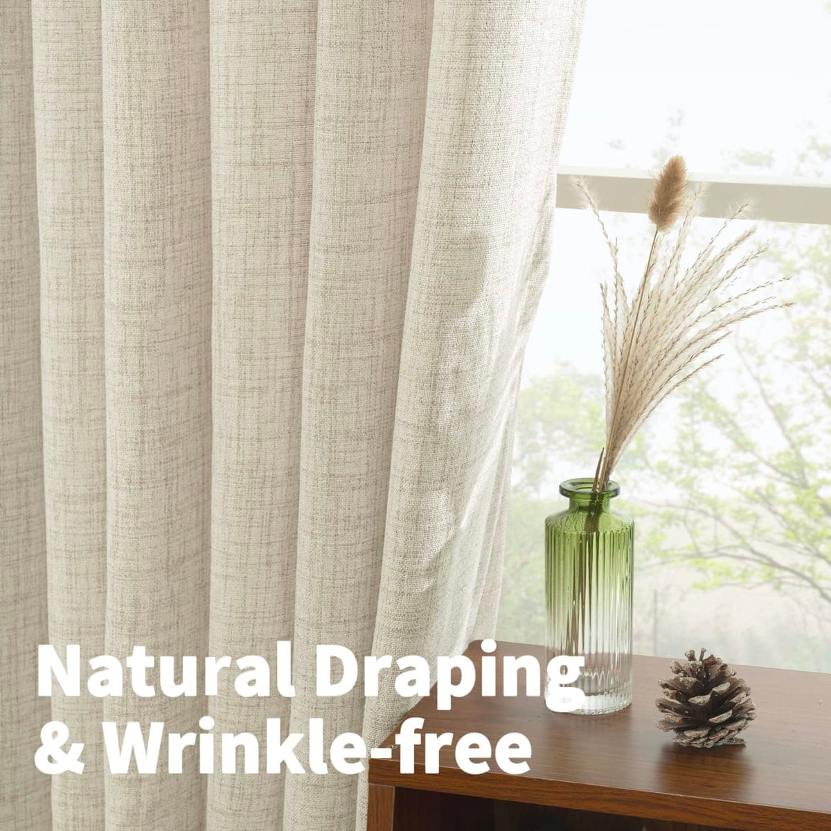 YoungsTex Linen Curtains 72 Inches Long for Living Room 2 Panels, Boho Semi Sheer Drapes with Bronze Grommet Light Filtering Rustic Window Treatments for Bedroom Dining Room, 52 x 72 Inch, 2 Panels thumbnail 5