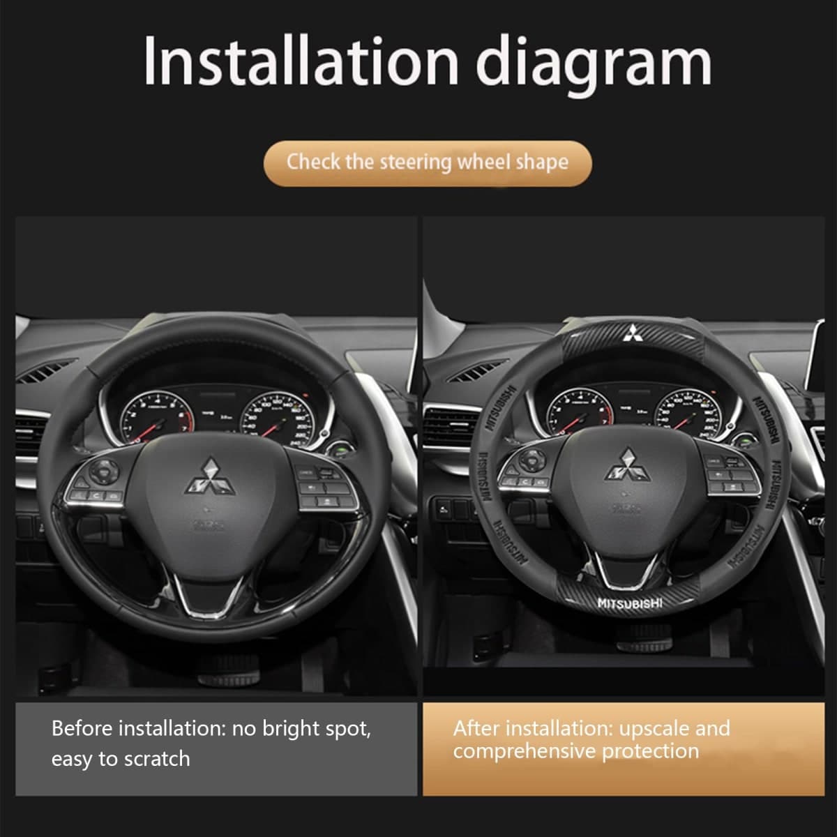 Zotitlk New Fit Mitsubishi Leather Steering Wheel Cover,Stylish Nappa Leather Carbon Fiber Texture Protector Fit Mitsubishi Outlander Lancer Accessories (New-Mist) thumbnail 3