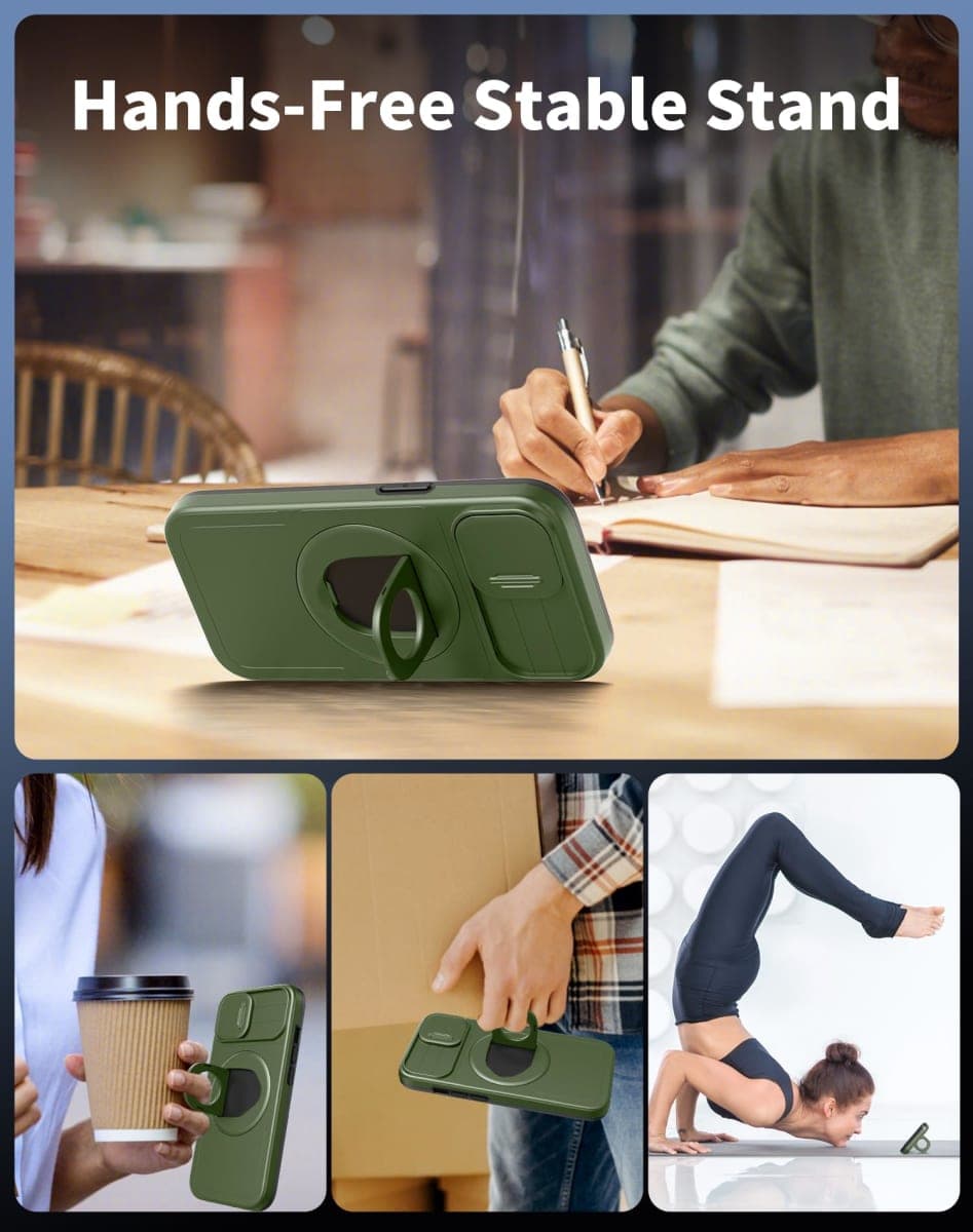 FRLMOOES for iPhone XR Case Magnetic Compatible with MagSafe Wireless Charging,with 2 Screen Protectors,Built-in Kickstand Ring,with Camera Cover Shock-Absorbent Shockproof Heavy Duty Protection Green thumbnail 4