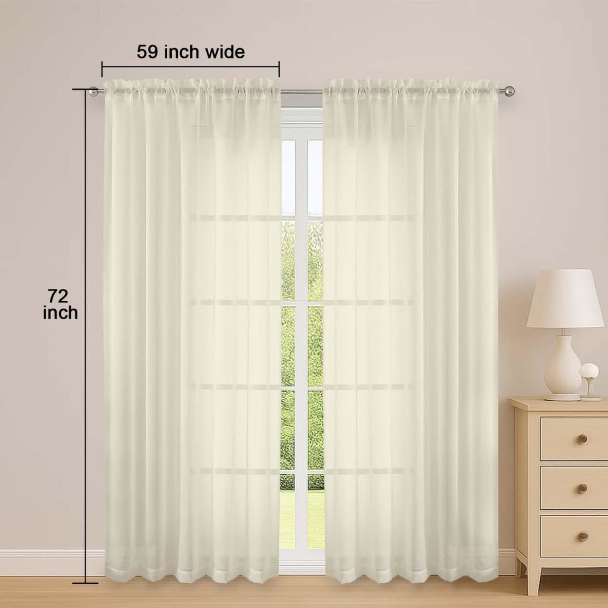OWENIE Cream Sheer Curtains 72 Inches Long 2 Panels Set, Transparent Voile Sheer Curtain for Living Room Bedroom Window Sliding Glass Door Treatment, 59 x 72 Inch, Cream thumbnail 2