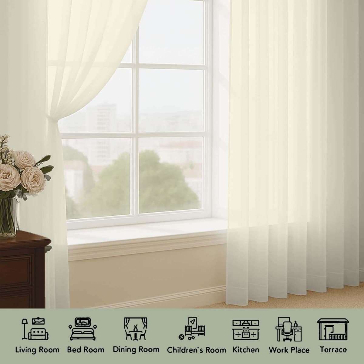 OWENIE Cream Sheer Curtains 72 Inches Long 2 Panels Set, Transparent Voile Sheer Curtain for Living Room Bedroom Window Sliding Glass Door Treatment, 59 x 72 Inch, Cream thumbnail 3