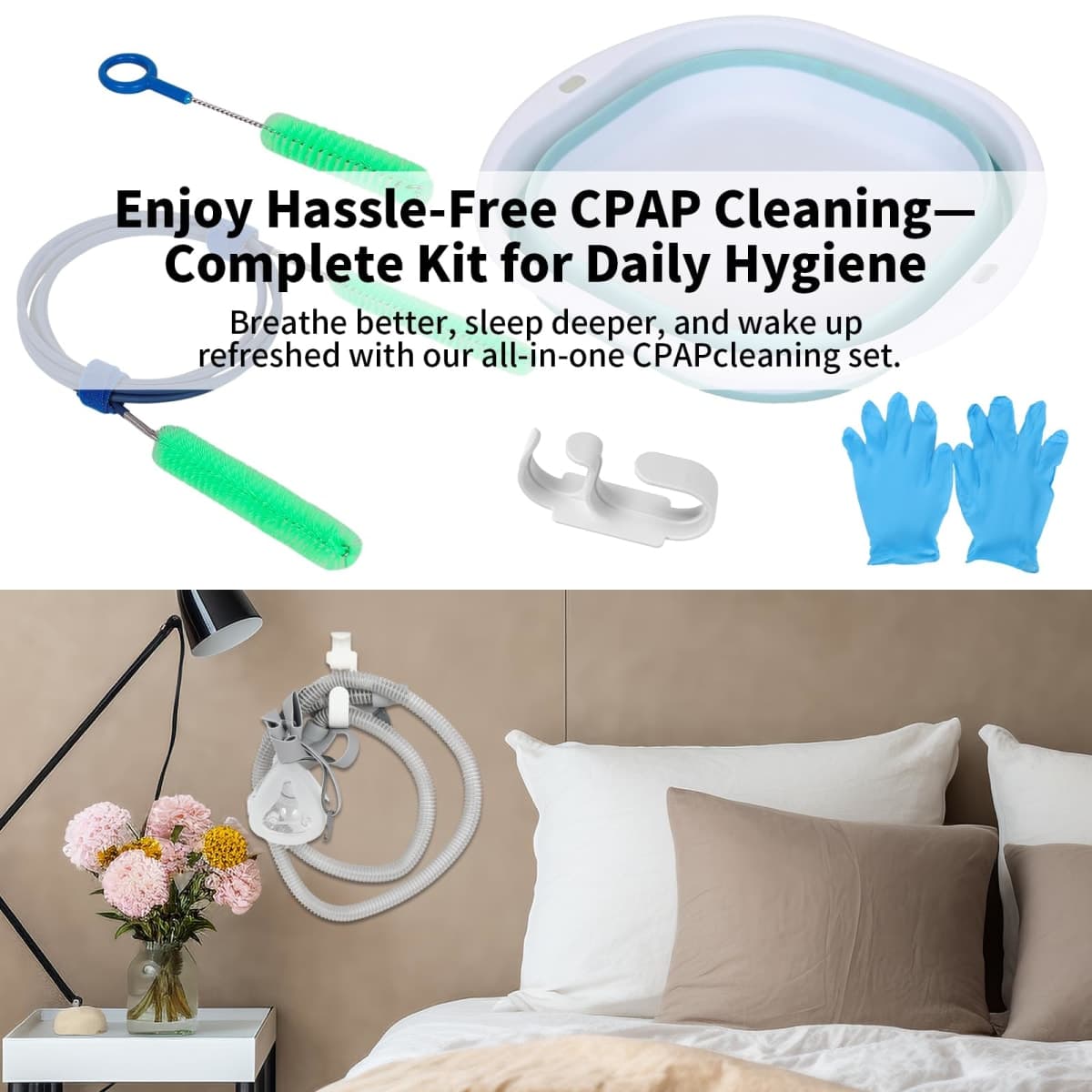 CPAP Hose Cleaner Kit - CPAP Tube Cleaning Brush, CPAP Hose Brush, LongFlexible CPAP Tube Brush with Basin, Drying Hook & Gloves - CPAP CleaningSupplies for Hose, Mask & Tubing thumbnail 5