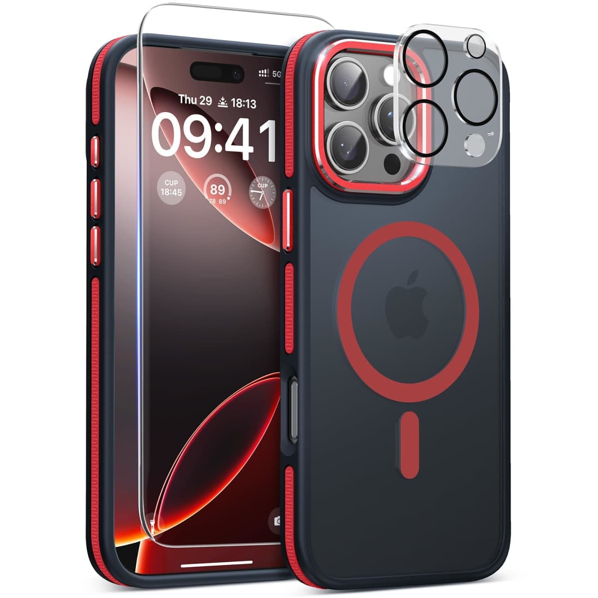 Magnetic 3 in 1 for iPhone 16 Pro Max Case, [Omni-Directional Protection] with 1x Screen Protector + 1x Camera Cover, [Seamless Work with Magsafe] Protective Matte Silm Case for iPhone 16 Pro Max Red — image 1