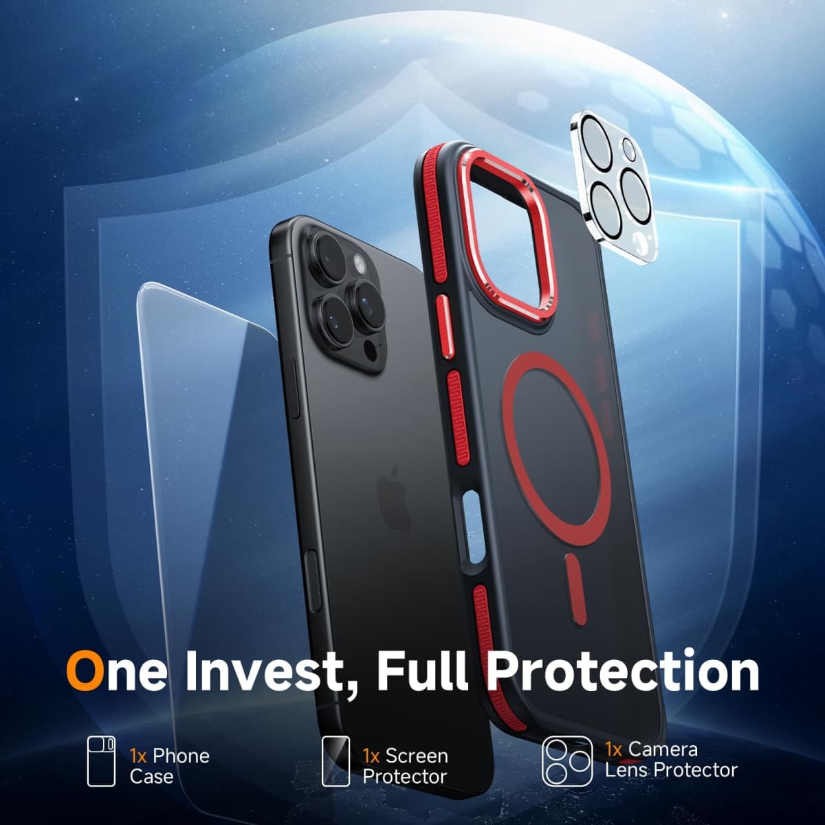 Magnetic 3 in 1 for iPhone 16 Pro Max Case, [Omni-Directional Protection] with 1x Screen Protector + 1x Camera Cover, [Seamless Work with Magsafe] Protective Matte Silm Case for iPhone 16 Pro Max Red thumbnail 2