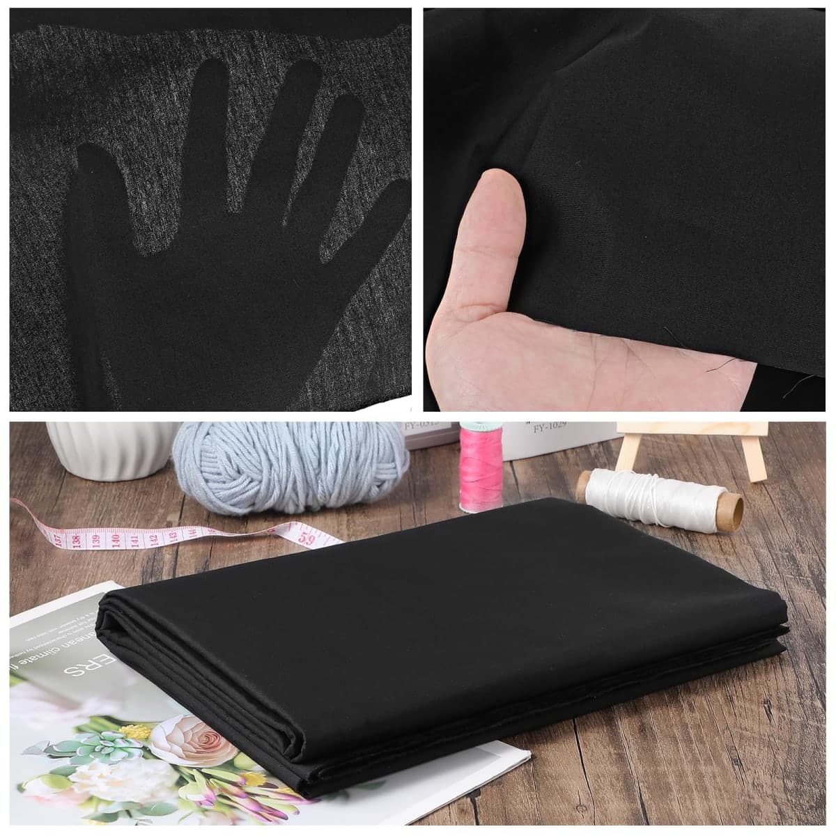 10 Yards Black Cotton Fabric by The Yard Fabrics,59 Inches Wide Medium Weight 100% Natural Cotton Fabrics,Bleached Muslin Fabric for Sewing Clothing Crafts Material thumbnail 4