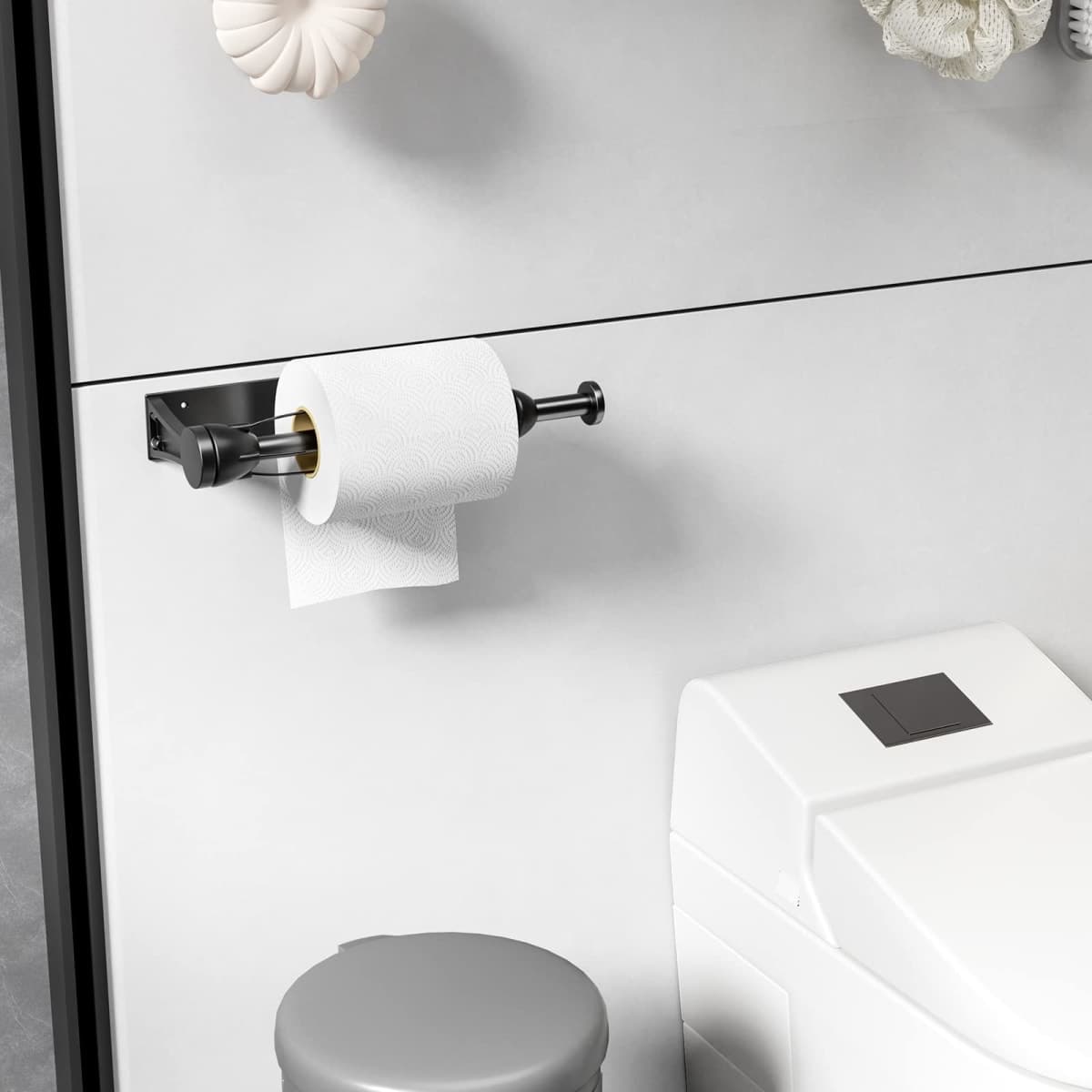 Paper Towel Holder Under Cabinet, Single Hand Operable Wall Mount Paper Towel Holder with Damping Effect, Self-Adhesive or Drilled for Kitchen Bathroom thumbnail 2