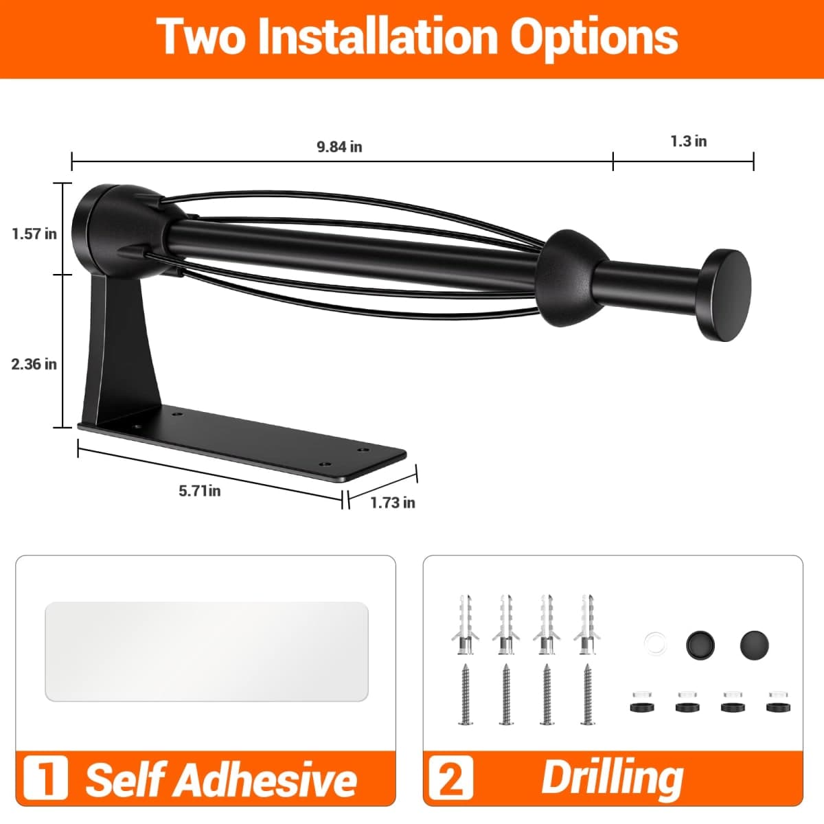 Paper Towel Holder Under Cabinet, Single Hand Operable Wall Mount Paper Towel Holder with Damping Effect, Self-Adhesive or Drilled for Kitchen Bathroom thumbnail 4