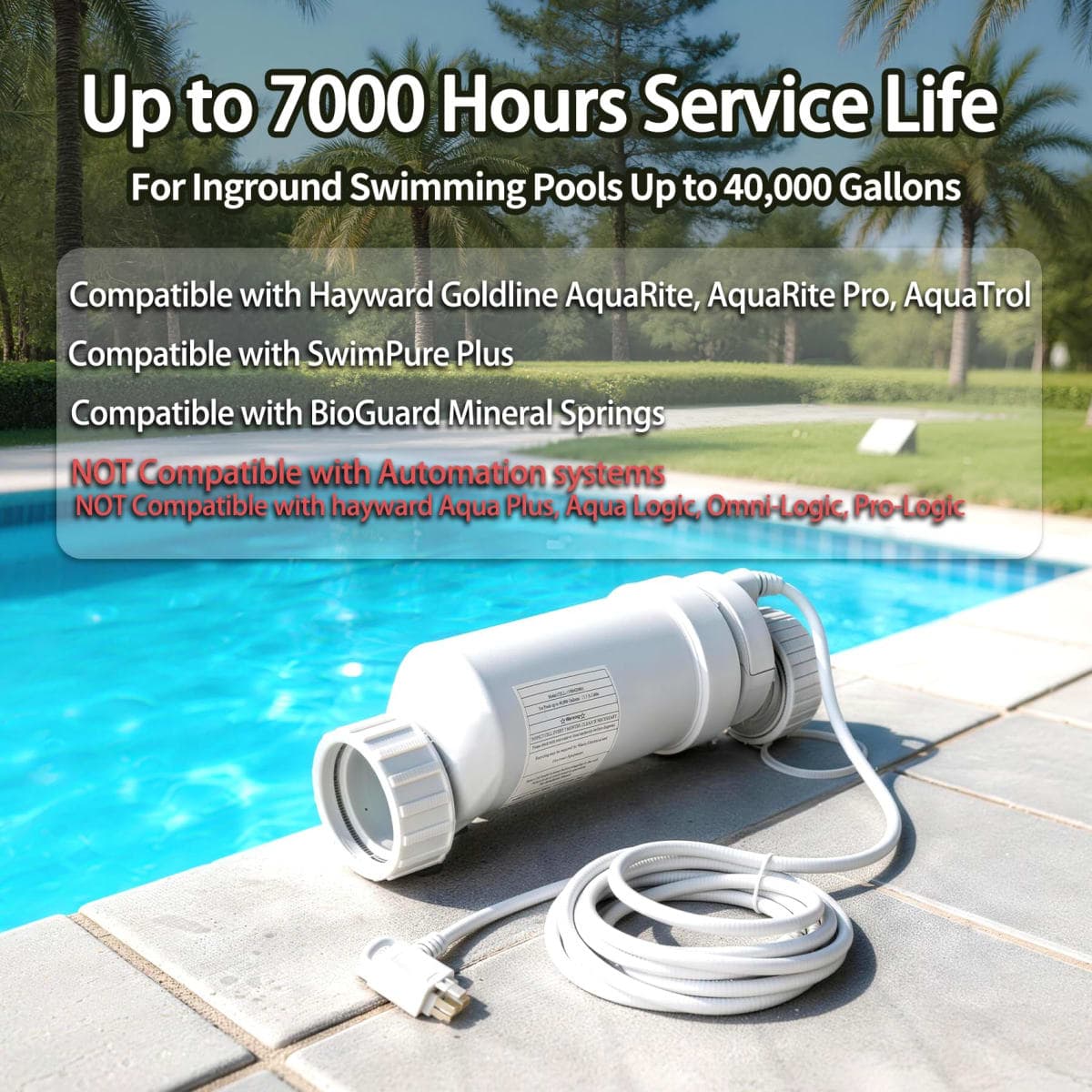 Togsher T15 Salt Cell Replacement for Inground Swimming Pool Up to 40,000 Gallons, Compatible with Hayward T15 Salt Cell, Upgraded Version, 7000+ Hours Service Life thumbnail 3