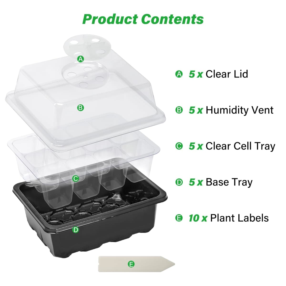 5-Pack Seed Starter Tray Seedling Kits,Plant Starter Kit with Adjustable Humidity Dome and Base Indoor Greenhouse Mini Propagator for Seeds Growing Starting (12 Cells per Tray，Black) thumbnail 2