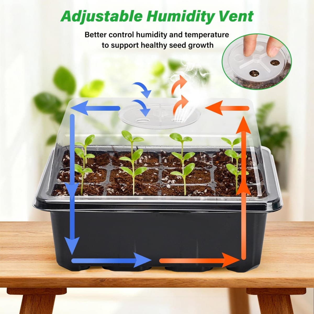 5-Pack Seed Starter Tray Seedling Kits,Plant Starter Kit with Adjustable Humidity Dome and Base Indoor Greenhouse Mini Propagator for Seeds Growing Starting (12 Cells per Tray，Black) thumbnail 3