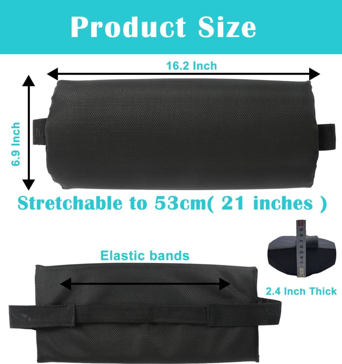 Headrest Pillow for Recliners, Zero Gravity Chair Replacement Pillows with Strap, Large 16.2" Length Outdoor Chaise Lounge Chair Cushion for Neck Lumbar Support, Black thumbnail 2