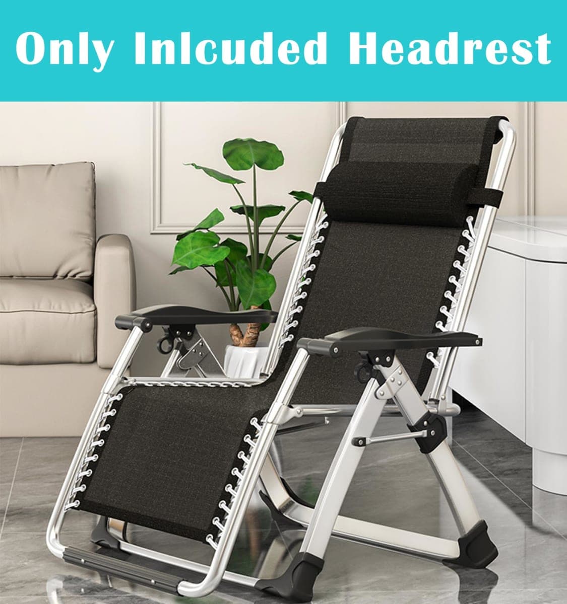 Headrest Pillow for Recliners, Zero Gravity Chair Replacement Pillows with Strap, Large 16.2" Length Outdoor Chaise Lounge Chair Cushion for Neck Lumbar Support, Black thumbnail 3